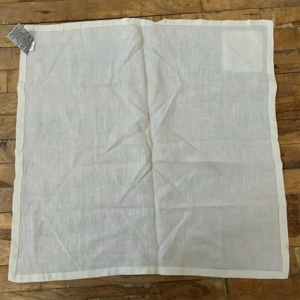 Pottery Barn Ivory Linen Napkin Set of 3 Embroidered Patch 20 x 20